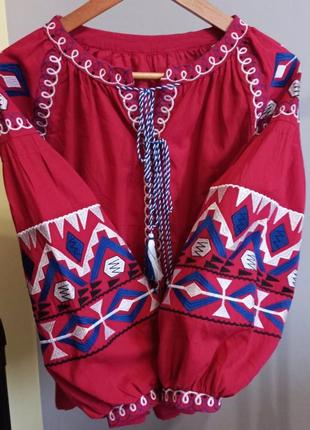 Вышиванка женская жакет блуза белая и красная2 фото
