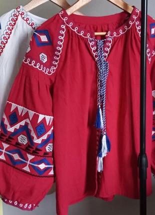 Вышиванка женская жакет блуза белая и красная3 фото