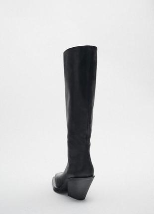 Zara шкіряні високі ковбойки, чоботи в ковбойському стилі, ковбойські черевики, ботфорти, сапожки, сапоги6 фото