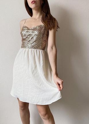Праздничное платье с пайетками золотая бежевая мини h&m