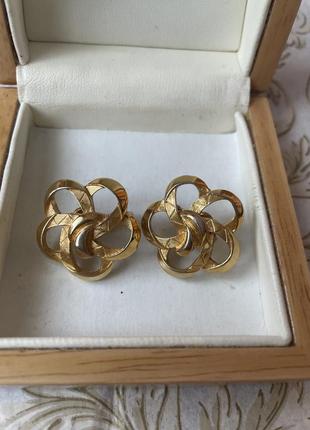Trifari crown винтажные серьги клипсы золотистые американский винтаж