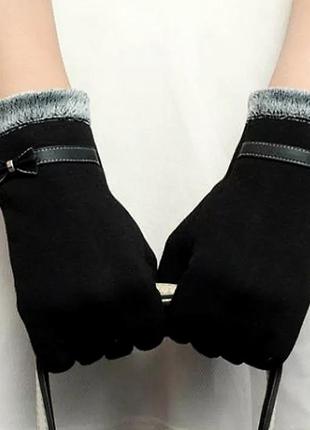 Очень красивые утепленные флисом перчатки утепленные мехом перчатки черного цвета зимние женские перчатки2 фото