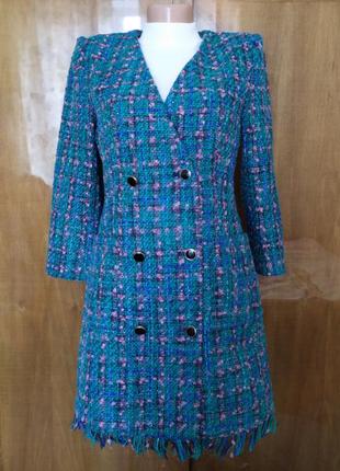 Плаття-блейзер твiд морської хвилі, xs/342 фото