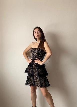 Ярусна мереживна сукня бюстьє міні святкова plt жіноча коричнева чорна