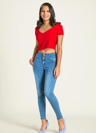 Стильні стрейтчеві джинси скінні з напівкорсетом denim co