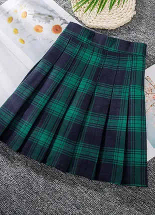 Зелено синяя шотландская шерстяная юбка в складнике1 фото