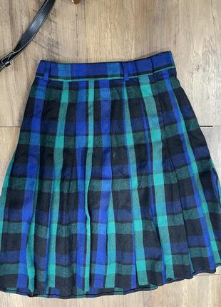 Зелено синяя шотландская шерстяная юбка в складнике3 фото