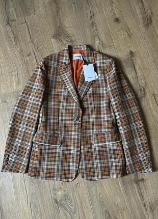 Brognano итальялия твидовый оранжевый пиджак жакет в клетку2 фото