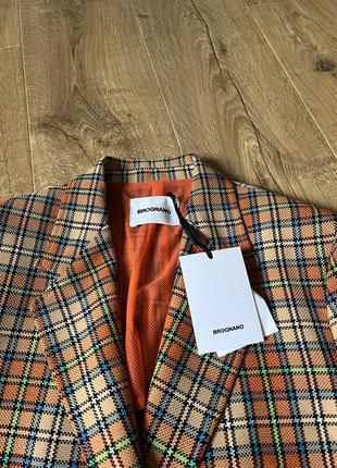 Brognano итальялия твидовый оранжевый пиджак жакет в клетку4 фото