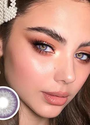 Зелено-фиолетовые контактные линзы для глаз, отличное перекрытие своего цвета + контейнер для хранения.