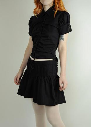 Спідниця міні чорна коротка пишна юбка базова рюши волани оборки зав'язки бант шкільна готична6 фото