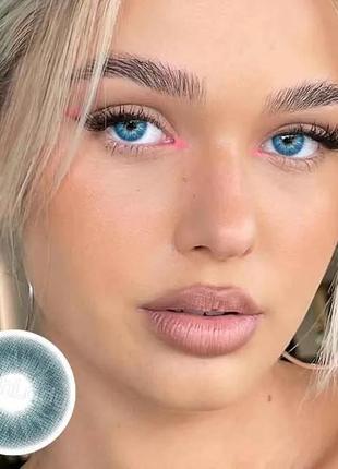 Яскраво-блакитні кольорові контактні лінзи для очей, чудове перекриття свого кольору + контейнер для зберігання