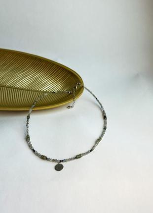 Ожерелье из настоящих камней лабрадорит и малахит1 фото