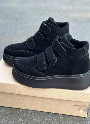 36-41 рр ботинки-хайтопы натуральная кожа/замша на платформе черный, бежевый, белый4 фото