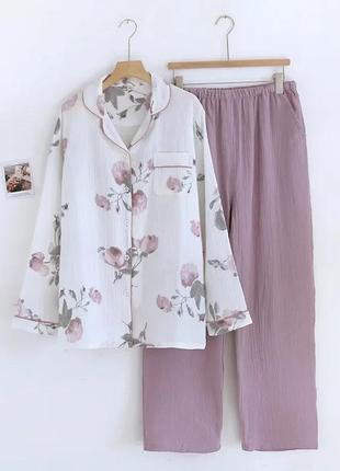 Жіноча муслінова піжама з принтом серце. одяг для сну, костюм із мусліну