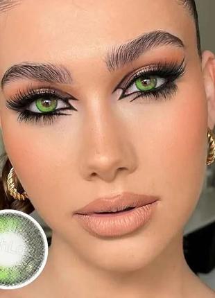 Яскраво-зелені кольорові контактні лінзи для очей, чудове перекриття свого кольору + контейнер для зберігання