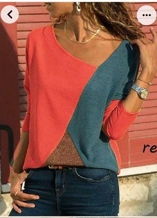 Блуза з v-подібним вирізом у стилі печворк з тоненької візкози штапель з геомертричним принтом триколірна