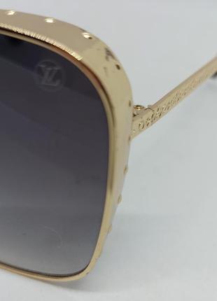 Очки в стиле louis vuitton унисекс солнцезащитные серый градиент в золотой металлической оправе3 фото