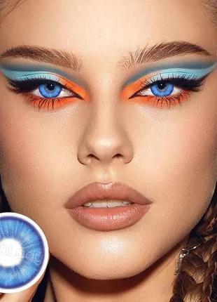 Яскраво-сині кольорові контактні лінзи для очей, чудове перекриття свого кольору + контейнер для зберігання