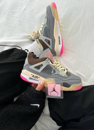 Жіночі кросівки найк nike air jordan retro 4 x off white “grey / pink” premium