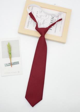 Бордова краватка на резинці 9288 вишнева однотонна вузол на шию 32см марсала класичний стиль діловий1 фото