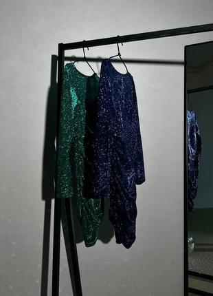 Блестящее платье мини глиттер люрекс по бокам на резинках платья синяя зеленая по фигуре с эффектом пуш-ап новогодняя праздничная вечерняя элегантная3 фото