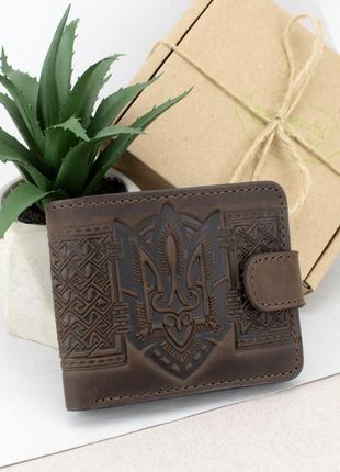 Портмоне мужское кожаное handycover hc0041 коричневое с гербом украины1 фото