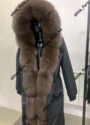 Парка пальто куртка с натуральным мехом песца, в наличии и доступна под заказ 42-64 г.4 фото