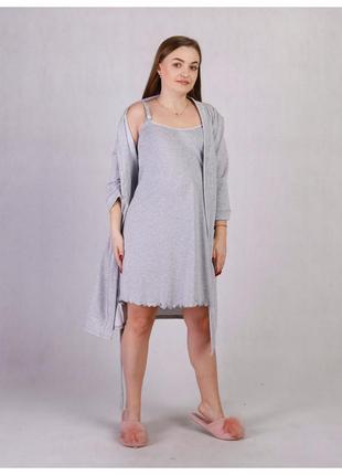 Комплект з теплим халатом і нічнушка нічна сорочка для вагітних і годуючих у роддом1 фото