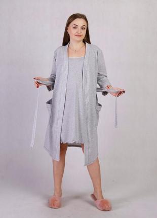 Комплект з теплим халатом і нічнушка нічна сорочка для вагітних і годуючих у роддом3 фото