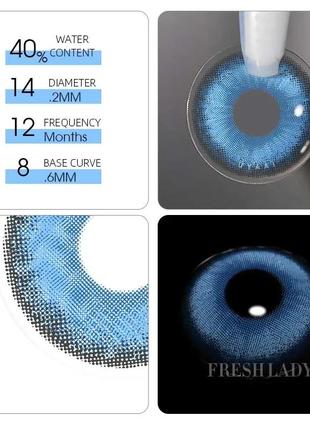 Ярко-синие цветные контактные линзы для глаз, отличное перекрытие своего цвета.+ контейнер для хранения.4 фото