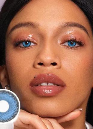 Яскраво-сині кольорові контактні лінзи для очей, чудове перекриття свого кольору + контейнер для зберігання