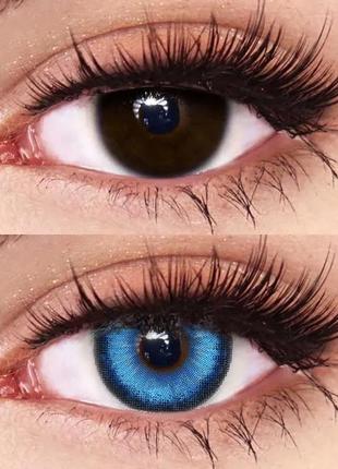 Ярко-синие цветные контактные линзы для глаз, отличное перекрытие своего цвета.+ контейнер для хранения.3 фото