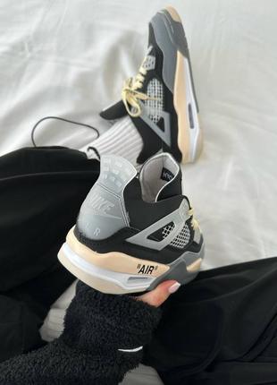 Жіночі кросівки найк nike air jordan retro 4 x off white “black / beige” premium6 фото