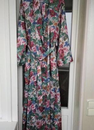 40-42р. роскошный атласный цветочный халат в пол david nieper5 фото