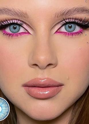 Яскраво-сині кольорові контактні лінзи для очей, чудове перекриття свого кольору + контейнер для зберігання