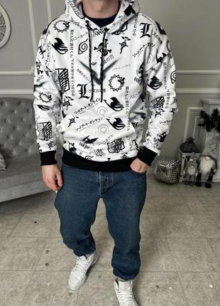 Крутой мужской худи толстовка с капюшоном с рисунком белый | качественные мужские худи на флисе осень-зима2 фото
