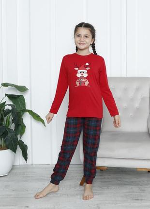 Дитяча піжама на дівчинку зі штанами - олень з подарунком - family look для родини