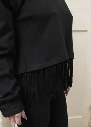 Реглан, кофта, футболка , туника, zara trafaluc черный с бахромой женский3 фото