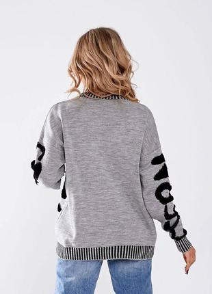 Вязаный свитер оверсайз свободного кроя удлиненный кофта теплый стильный базовый принтованный бежевый черный серый розовый7 фото