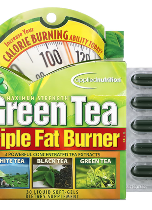 Applied nutrition, сжигатель жира с зеленым чаем, тройного действия, 30 жидких мягких таблеток