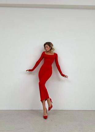 Елегантна довга сукня по фігурі / облягаюче плаття максі червоне10 фото
