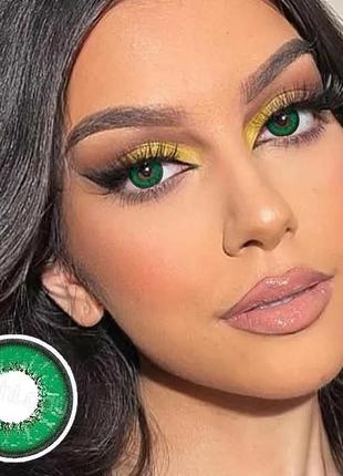 Зелені кольорові контактні лінзи для очей, чудове перекриття свого кольору + контейнер для зберігання