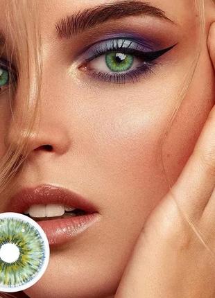 Зеленые цветные контактные линзы для глаз, отличное перекрытие своего цвета + контейнер для хранения.