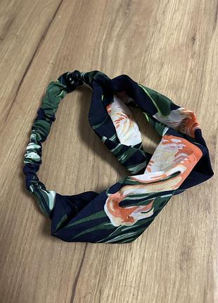 Темна чалма з рожевими фламінго повʼязка на голову резинка