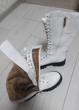 Высокие зимние кожаные белые сапоги - ботинки vitto rossi, размер 403 фото
