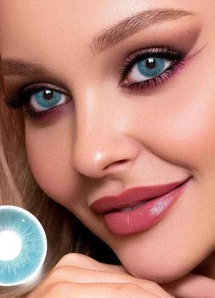 Яскраво-блакитні кольорові контактні лінзи для очей, чудове перекриття свого кольору + контейнер для зберігання