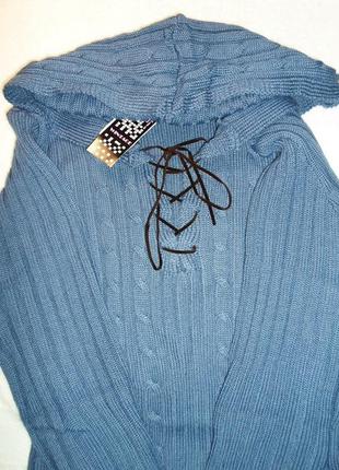 Пуловер синий с капюшоном (шерсть мериноса)4 фото