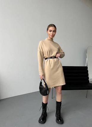 Платье зимнее длинное мишени гольф теплое бежевое черное оверсайз