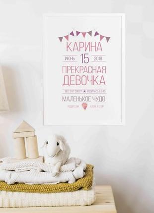 Постер метрика "baby party" персонализированный, lightpink, lightpink1 фото